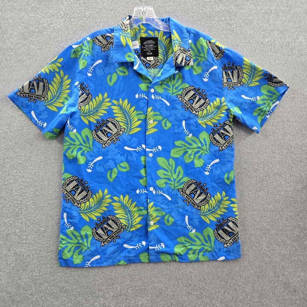 My Hero Academia X Funimation Men Button Up Shirt M Blue Floral UA High School